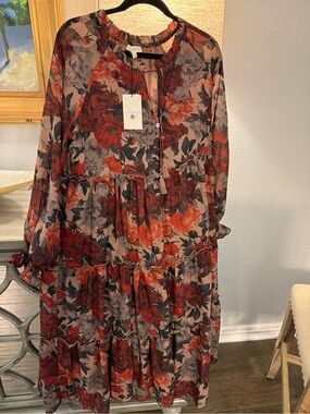 Promesa Floral Tiered Maxi Dress - Red & Gray